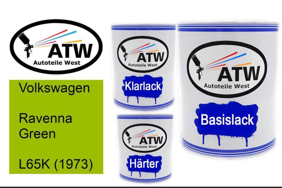 Volkswagen, Ravenna Green, L65K (1973): 1L Lackdose + 1L Klarlack + 500ml Härter - Set, von ATW Autoteile West.